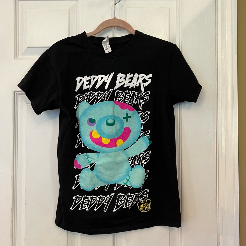 Deddy Bears T Shirt Graphic Print Zombie Teddy Bear Black Tee Sz S FLAWS